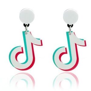 Acrylic TikTok Logo Dangle Earrings in White, Teal & Pink